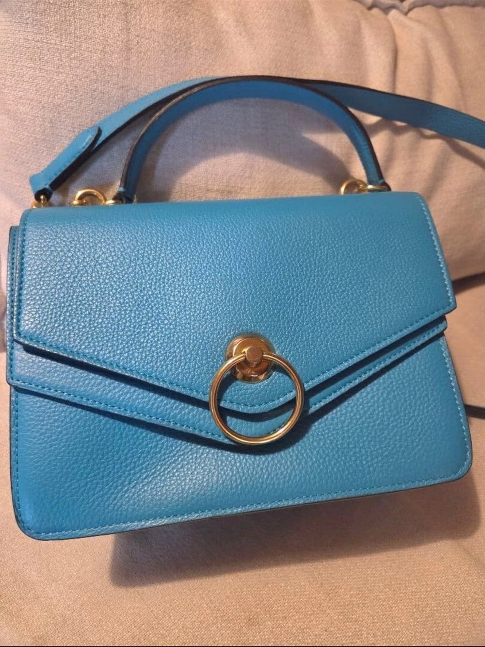 Mulberry Blue Leather Top-Handle Crossbody with Gold Ring
